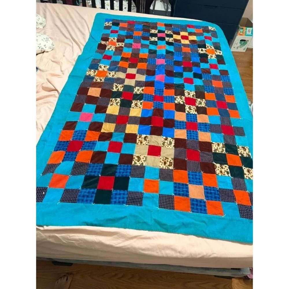 Vintage corduroy cotton twin size handmade quilt